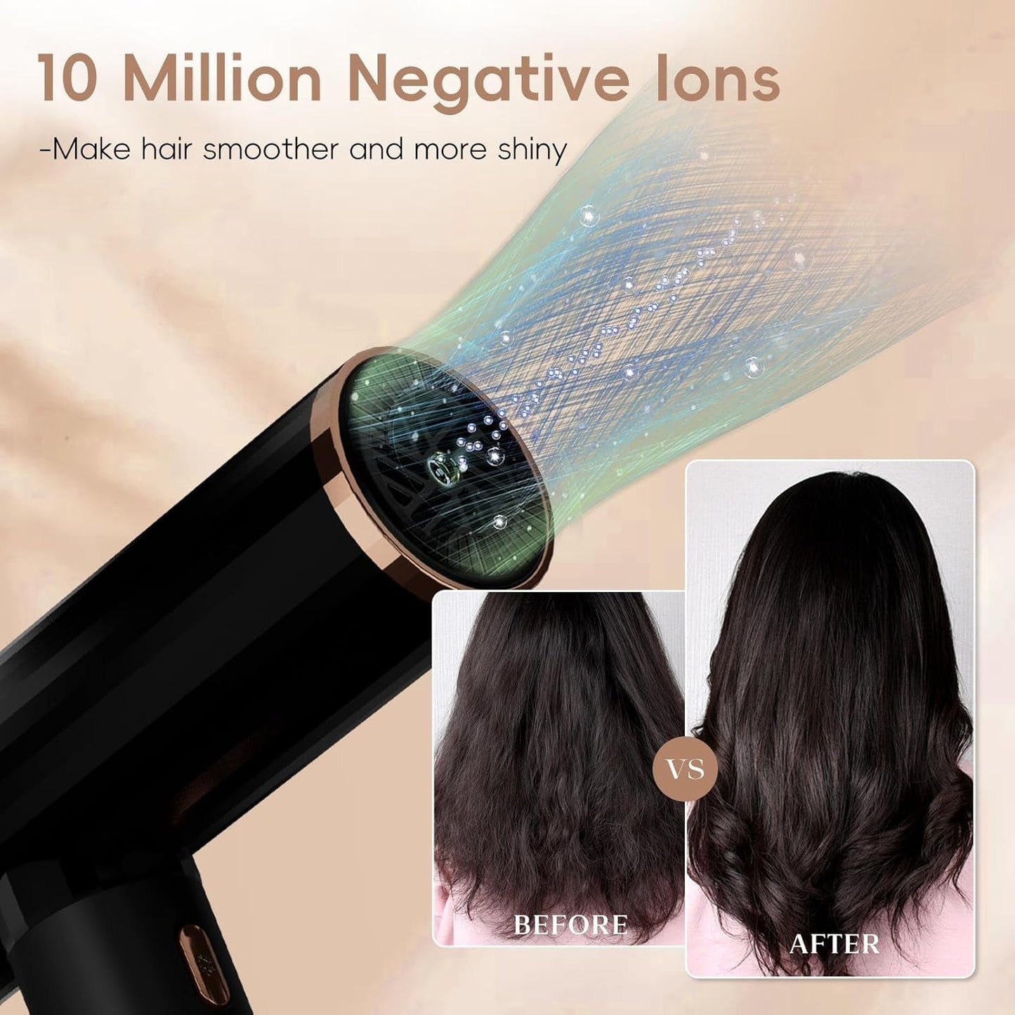 Ionic Hair Dryer with Diffuser, 1600W &110000RPM High-Speed Brushless Motor for Rapid Drying. Lightweight, Constant Temperature, Salon Blow Dryer with 3 Magnetic Attachments