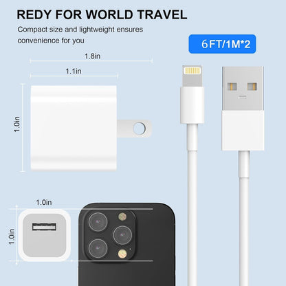 Iphone Charger,[Mfi Certified] 2Pack 6FT Lightning Cable Data Sync Charging Cords with 2Pack USB Wall Charger Travel Plug Adapter Compatible with Iphone 14/13/12/11/Mini/Xs/Max/Xr/X/8/7/Se - WORLD TIME VISITS