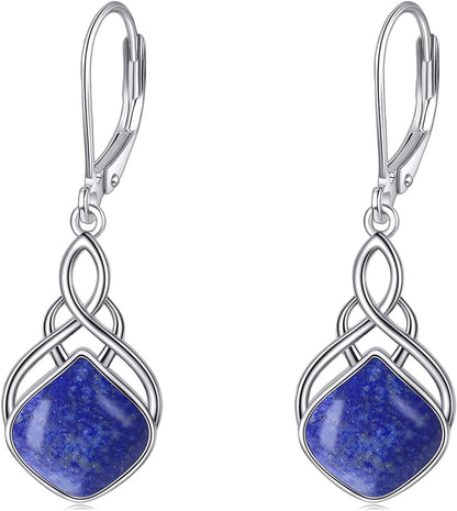 Irish Earrings for Women Girls Sterling Silver Celtic Knot Leverback Earrings Nature Stone Long Celtic Teardrop Dangles Drop Earrings Jewelry Gifts - WORLD TIME VISITS