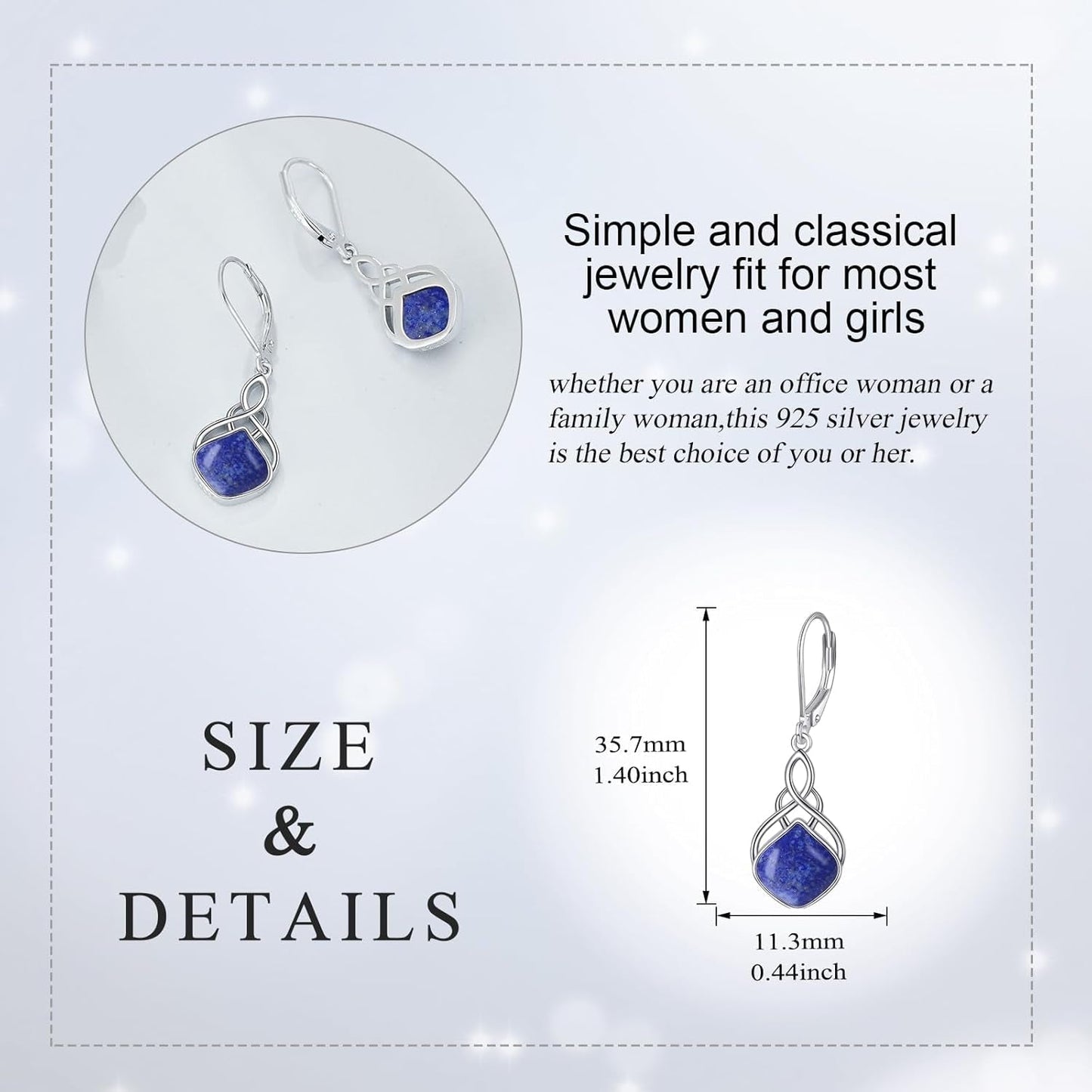 Irish Earrings for Women Girls Sterling Silver Celtic Knot Leverback Earrings Nature Stone Long Celtic Teardrop Dangles Drop Earrings Jewelry Gifts