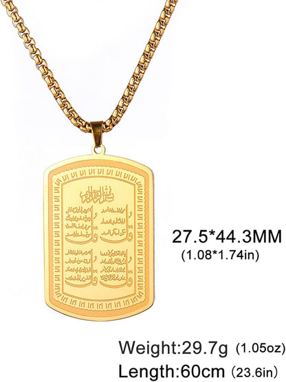 Islamic Allah Necklace for Men Women Stainless Steel Muslim Ayatul Kursi Necklace Islam Arabic Eid Ramadan Jewelry Gift