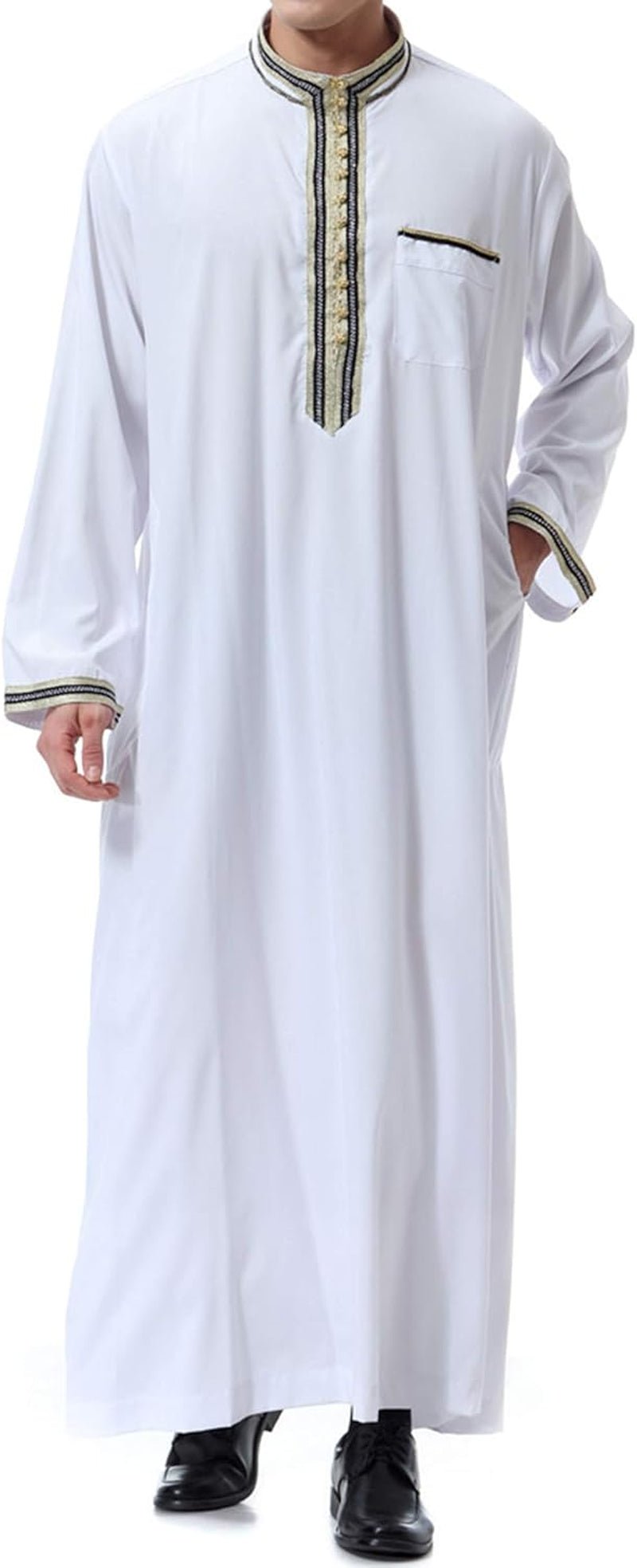 Islamic Mens Clothing Kaftan Maxi - Muslim Male Shirt Long Sleeve Abaya Dubai Cotton… - WORLD TIME VISITS