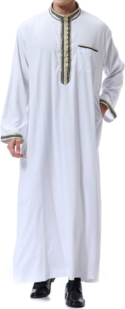 Islamic Mens Clothing Kaftan Maxi - Muslim Male Shirt Long Sleeve Abaya Dubai Cotton… - WORLD TIME VISITS
