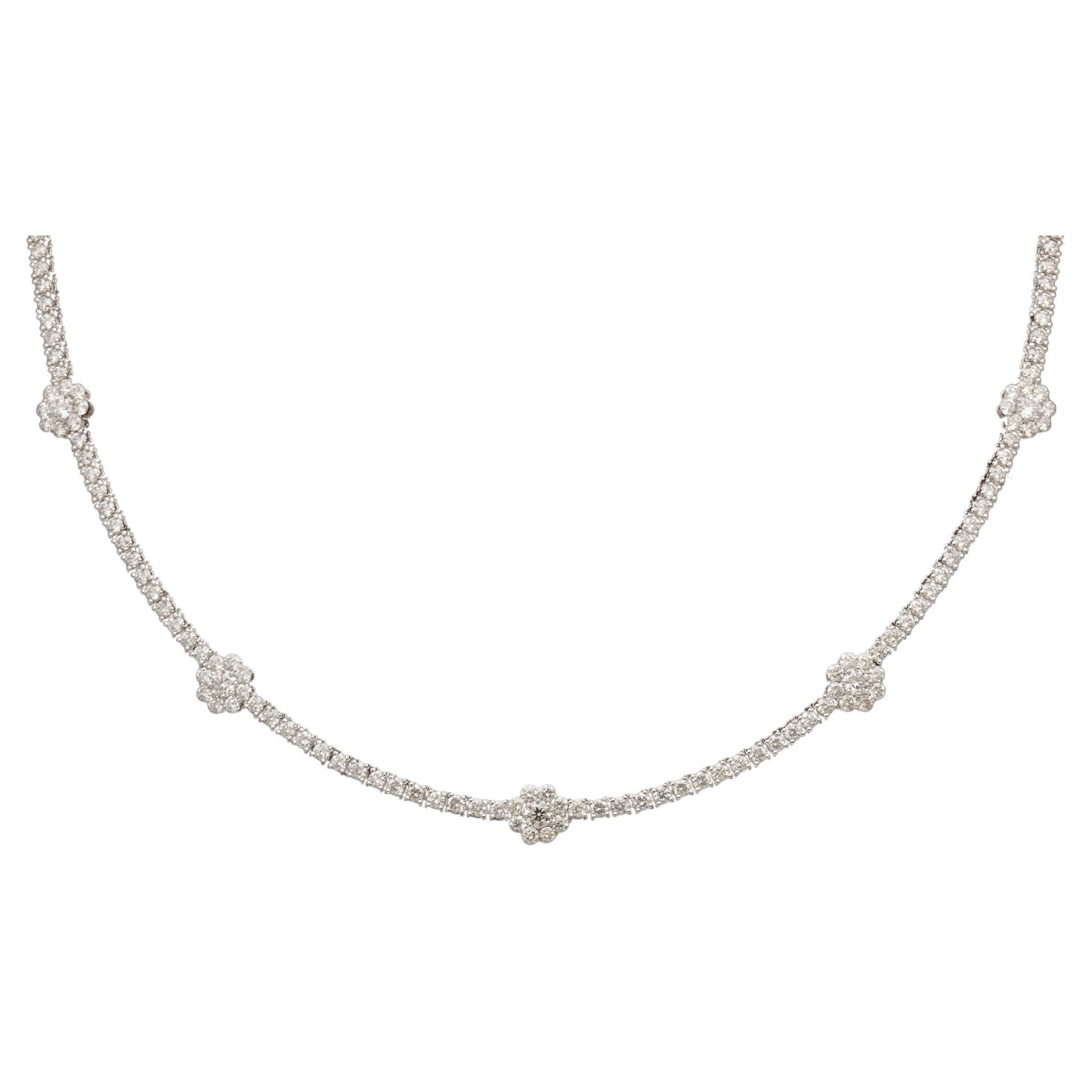 Premium 6.75ct Flower Diamond Tennis Necklace in 14k White Gold