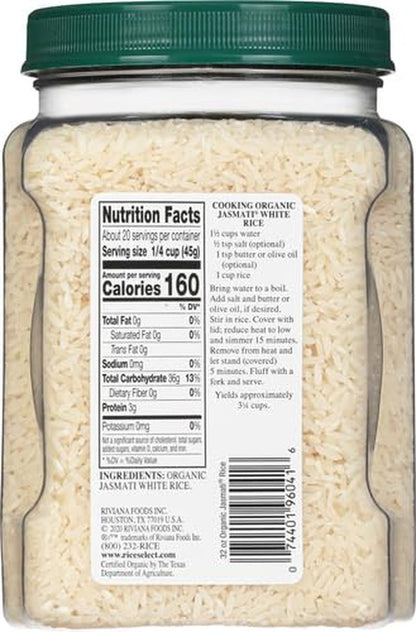 Jasmati Organic Rice, Long - Grain Organic Jasmine Rice, Premium Gluten - Free Rice, Non - Gmo, 32 - Ounce Jar - WORLD TIME VISITS