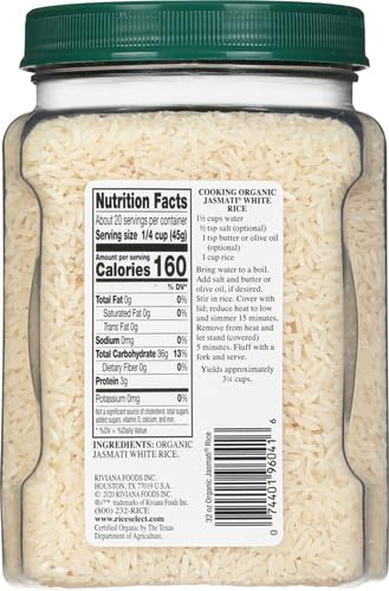 Jasmati Organic Rice, Long - Grain Organic Jasmine Rice, Premium Gluten - Free Rice, Non - Gmo, 32 - Ounce Jar - WORLD TIME VISITS