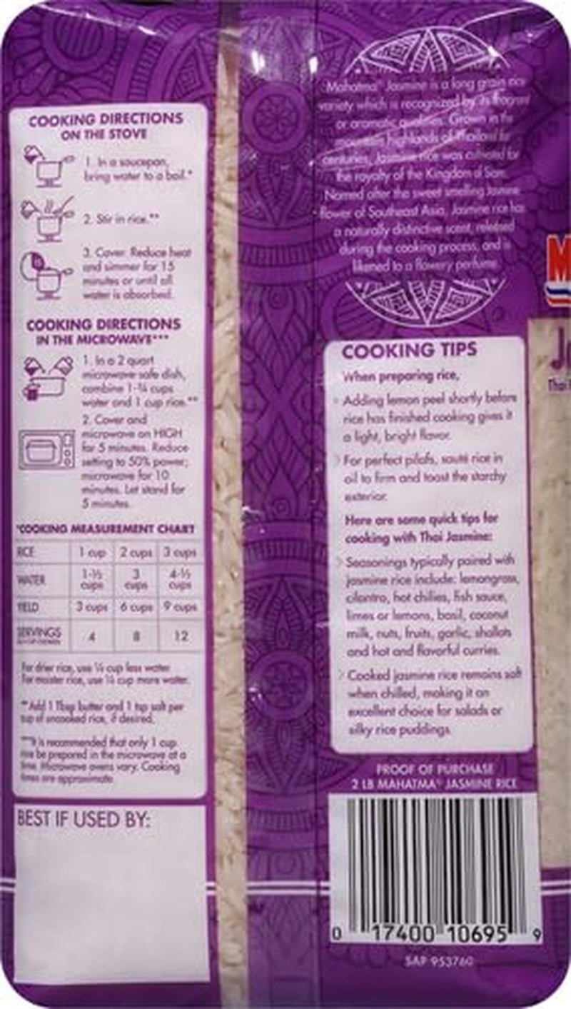 Jasmine Rice, 2Lb Bag of Rice, Thai, Indian, or Cambodian Fragrant Flavored Rice, Stovetop or Microwave Rice - WORLD TIME VISITS