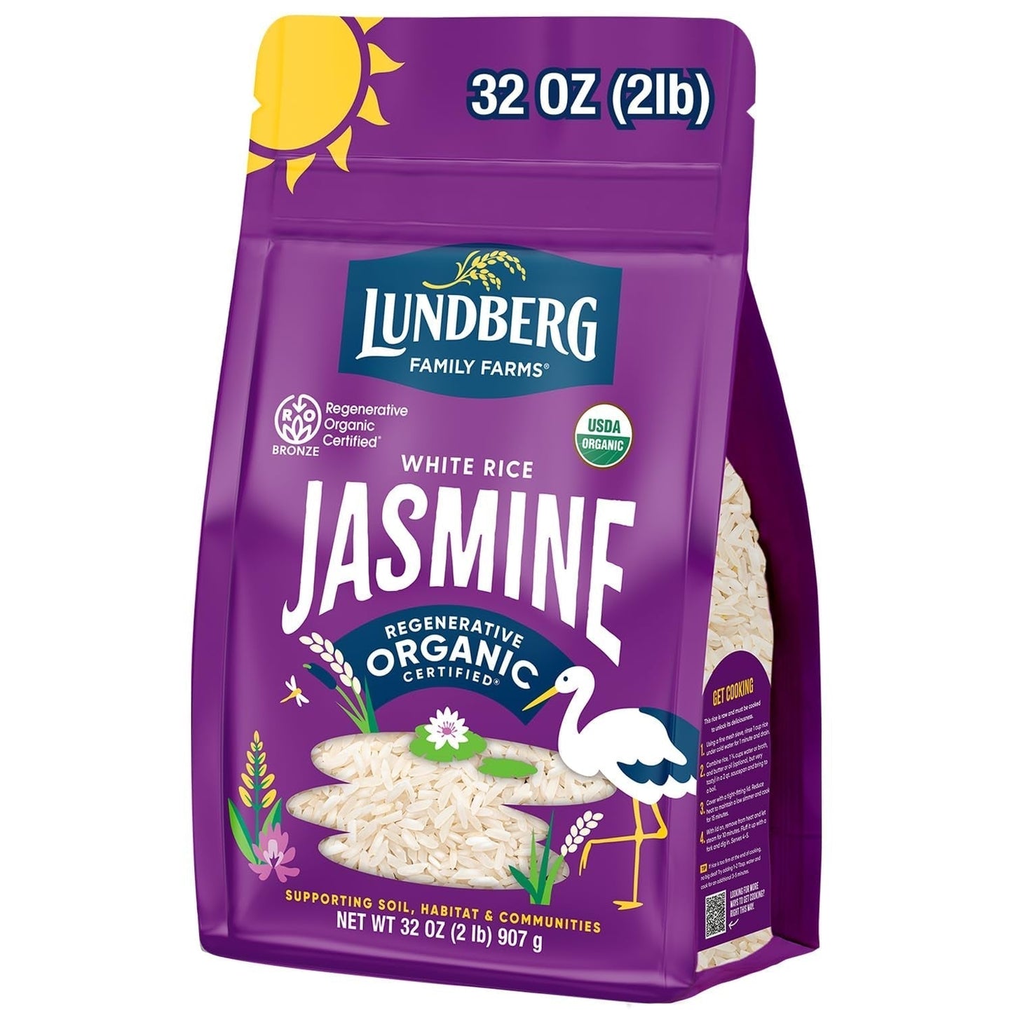 Jasmine Rice, Regenerative Organic Certified – Non - Sticky, Aromatic Long - Grain White Rice, Responsibly Grown in California, 32 Oz - WORLD TIME VISITS
