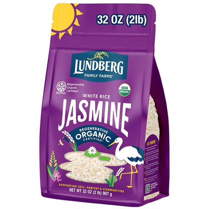 Jasmine Rice, Regenerative Organic Certified – Non - Sticky, Aromatic Long - Grain White Rice, Responsibly Grown in California, 32 Oz - WORLD TIME VISITS