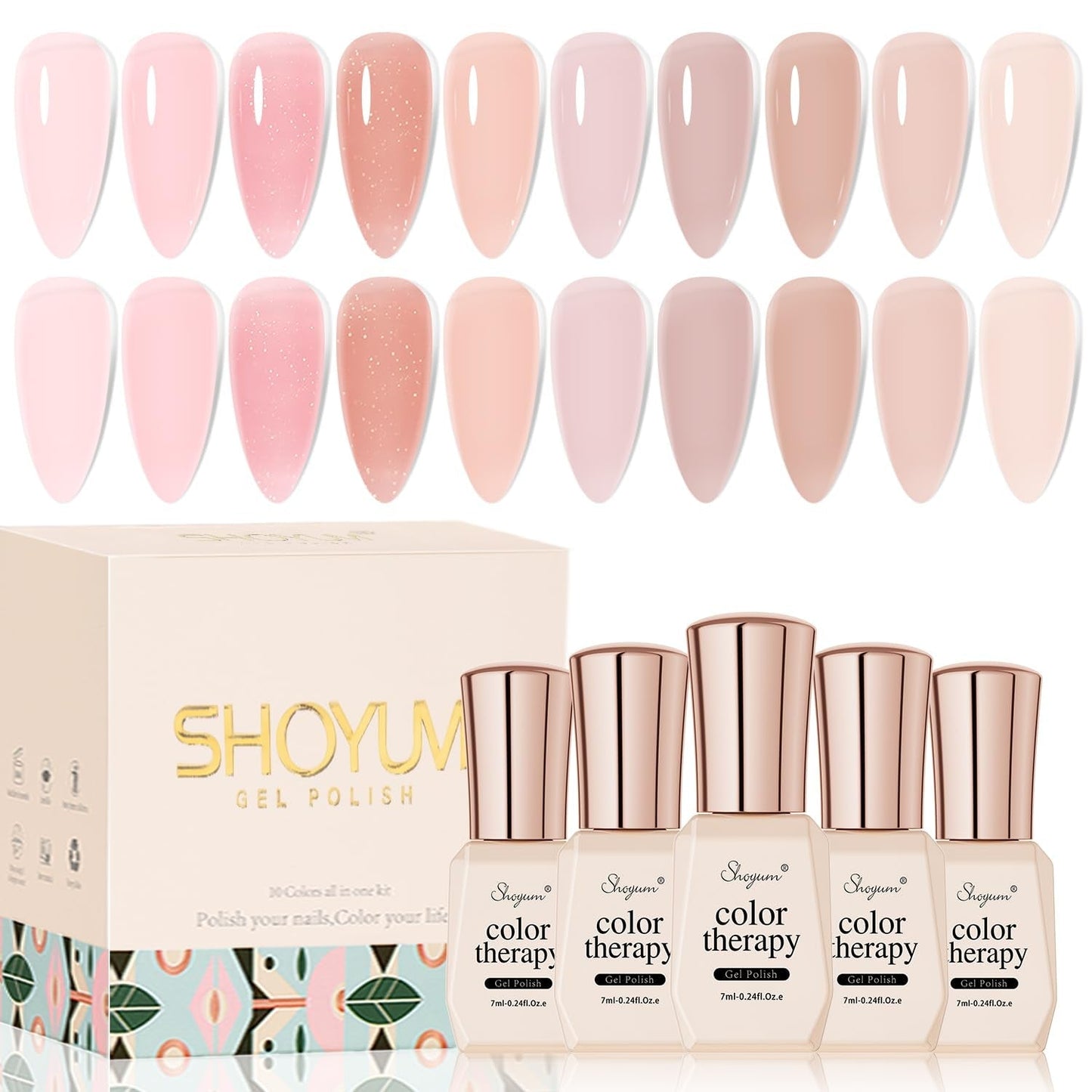 Jelly Pink Gel Nail Polish Set of 10 Colors Nude Gel Polish Kit UV LED Soak off Nail Polish Gel Home DIY Manicure Nail Art Salon Varnish - WORLD TIME VISITS