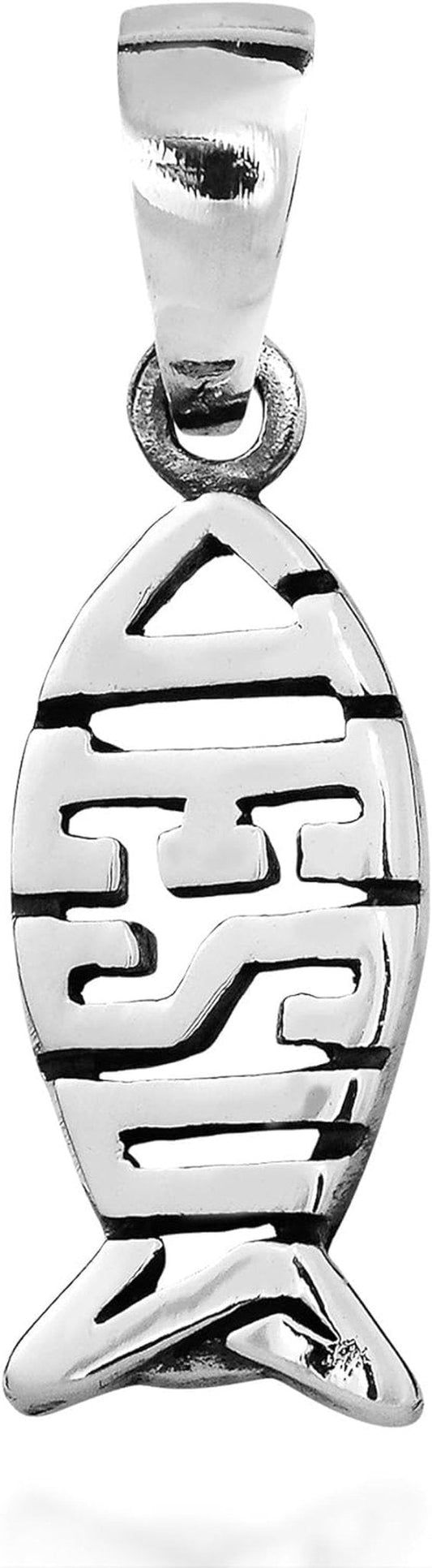 Jesus Fish Ichthys Christian Symbol .925 Silver Pendant or Charm - WORLD TIME VISITS