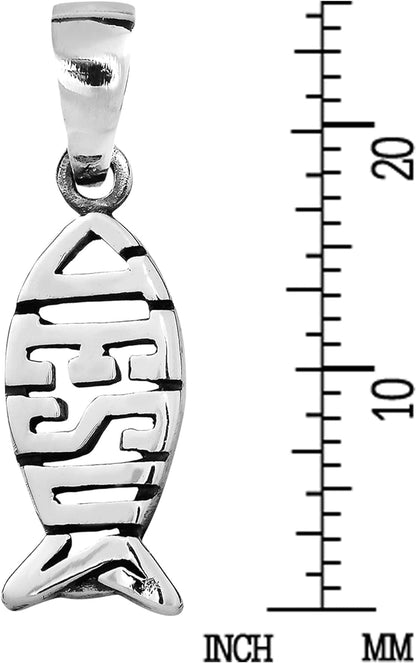 Jesus Fish Ichthys Christian Symbol .925 Silver Pendant or Charm