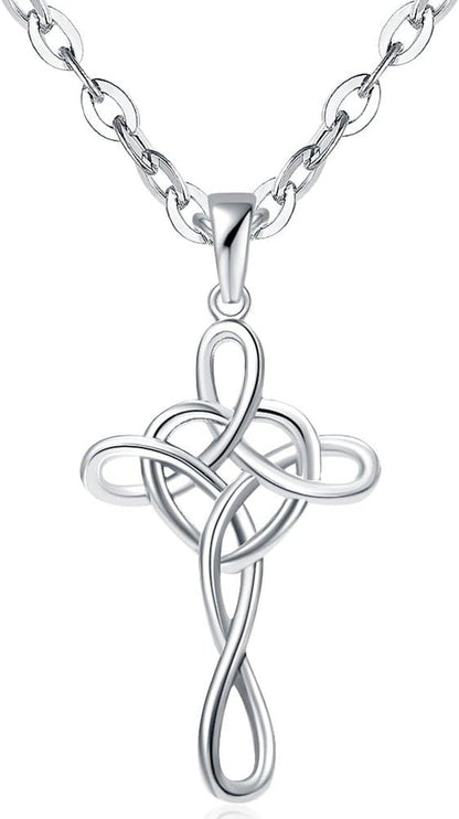 Jewelers Stainless Steel Love Knot Heart Shaped Cross Pendant Necklace