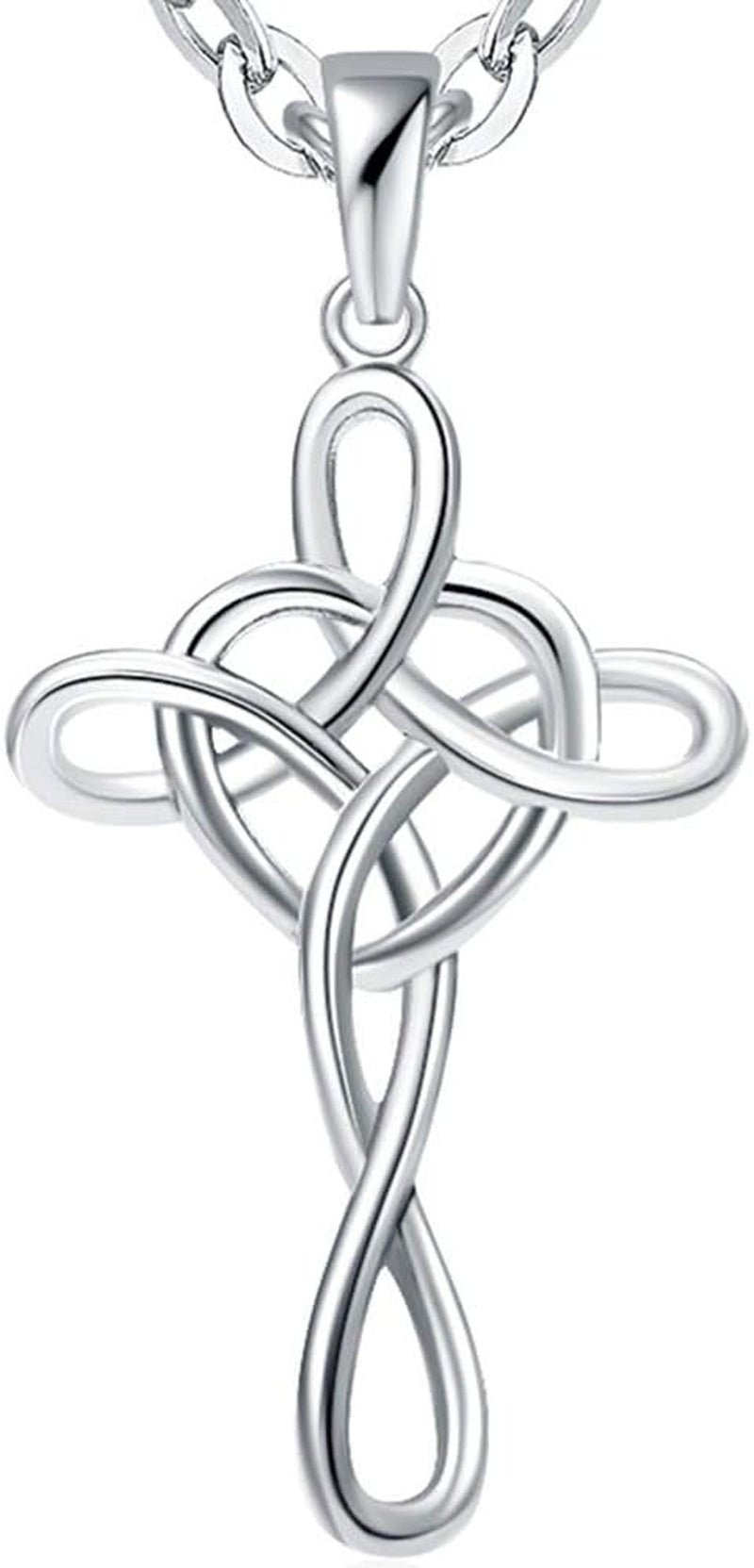 Jewelers Stainless Steel Love Knot Heart Shaped Cross Pendant Necklace - WORLD TIME VISITS