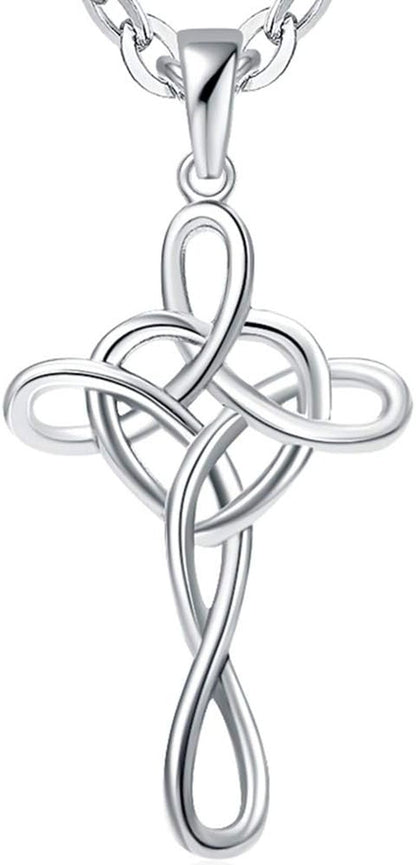 Jewelers Stainless Steel Love Knot Heart Shaped Cross Pendant Necklace - WORLD TIME VISITS