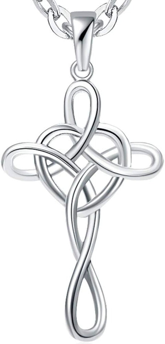 Jewelers Stainless Steel Love Knot Heart Shaped Cross Pendant Necklace - WORLD TIME VISITS