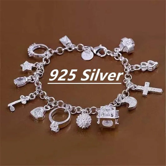 Jewelry Bracelet Charm 925 Sterling Silver Crystal Star Chain Bracelet Unique Cross Pendant Bracelets Women Fashion Jewelry Accessories Gifts - WORLD TIME VISITS