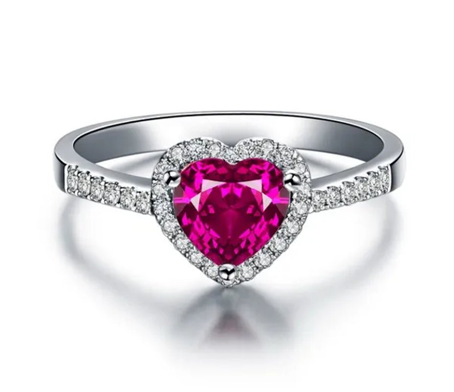Jewelry Silver Gem Ruby Wedding Bride Birthstone Engagement Ring Gift