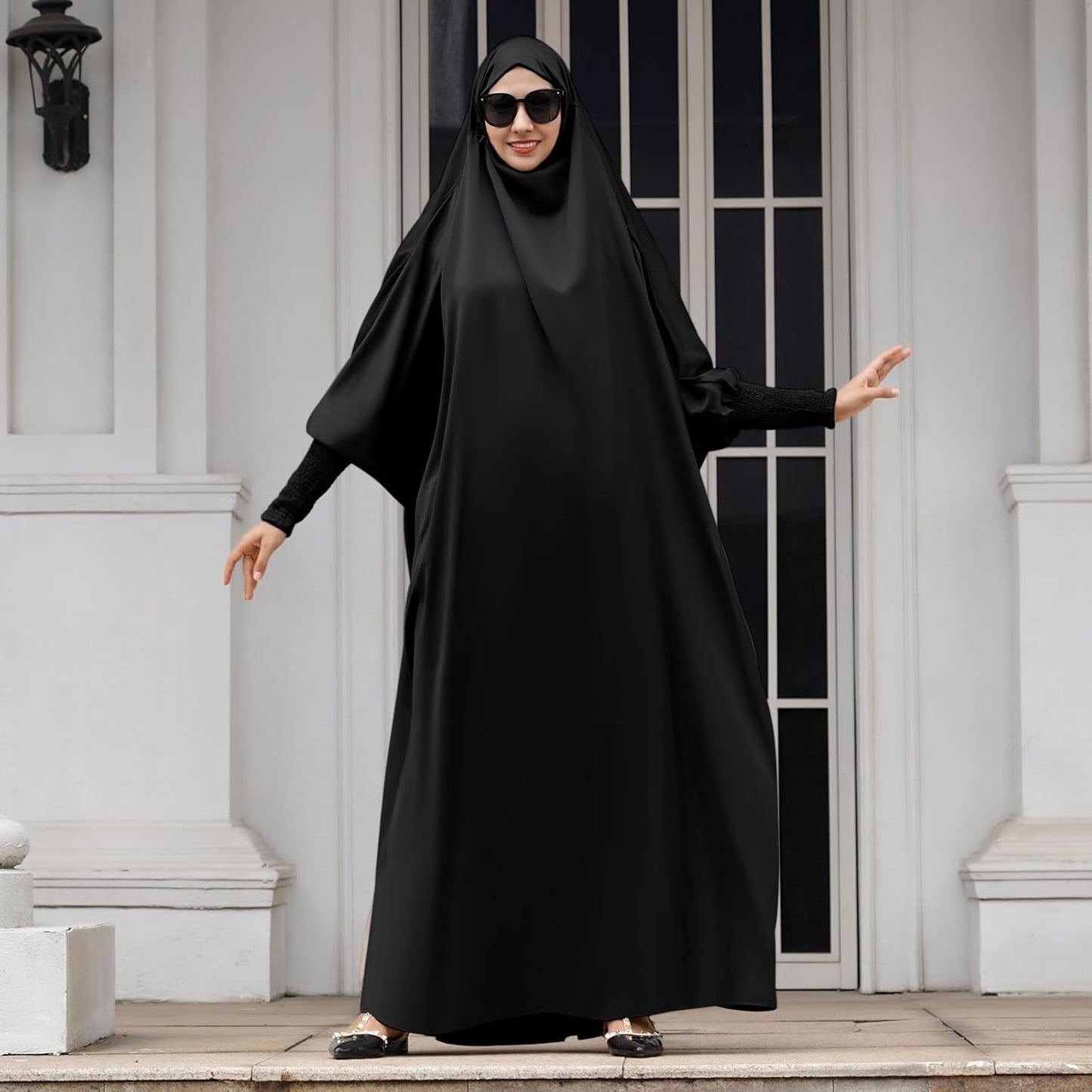 Jilbab for Muslim Women Hooded Abaya Kaftan Dress Hijab Chador One-Piece Loose Fit Arabic Islamic Prayer Robe