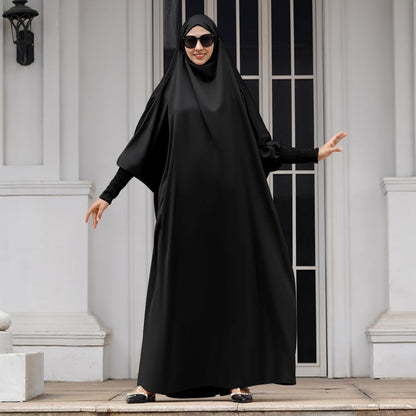 Jilbab for Muslim Women Hooded Abaya Kaftan Dress Hijab Chador One-Piece Loose Fit Arabic Islamic Prayer Robe