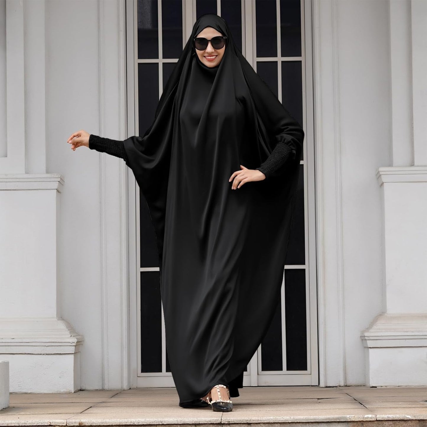 Jilbab for Muslim Women Hooded Abaya Kaftan Dress Hijab Chador One-Piece Loose Fit Arabic Islamic Prayer Robe