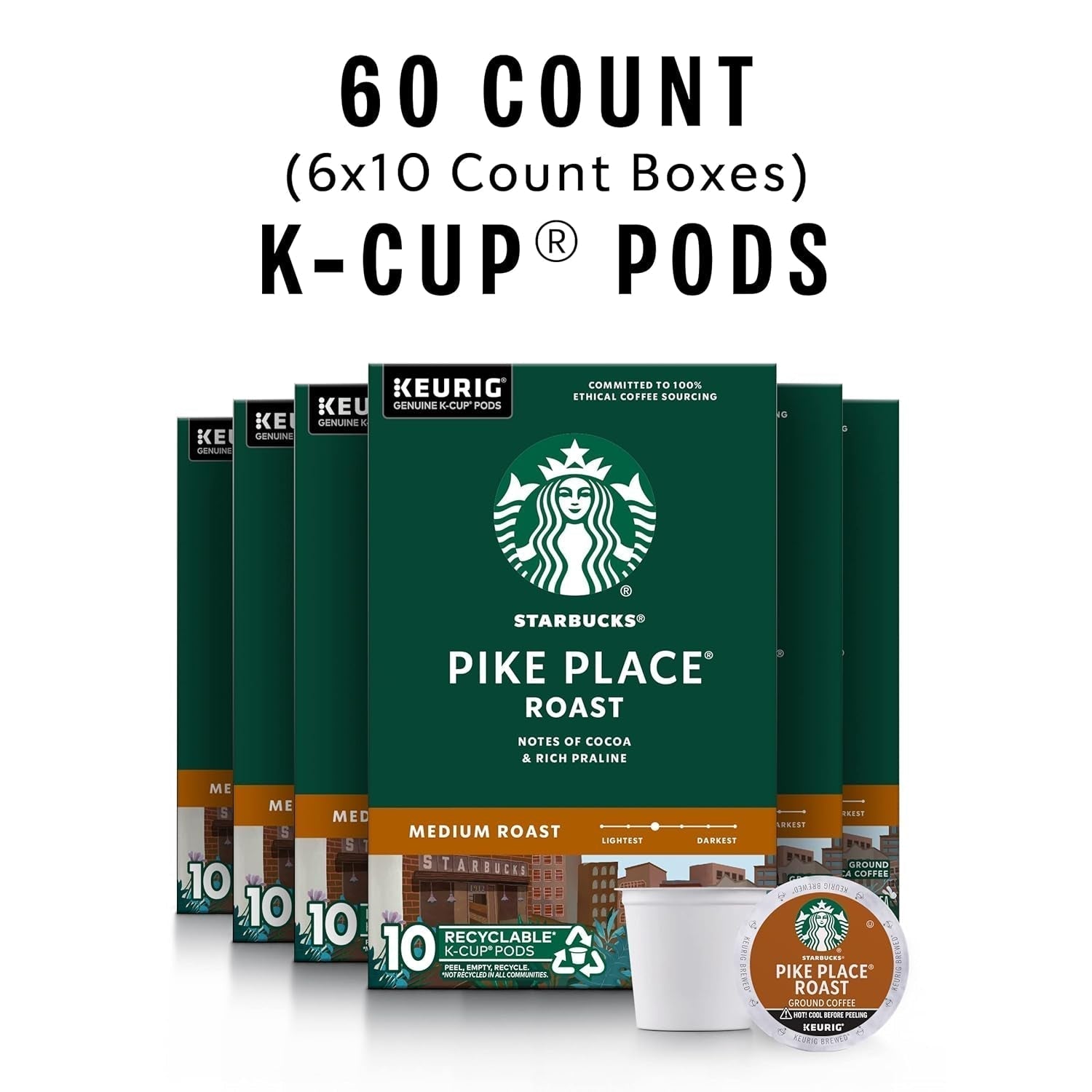 K - Cup Coffee Pods, Medium Roast Coffee, Pike Place Roast for Keurig Brewers, 100% Arabica, 6 Boxes (60 Pods Total) - WORLD TIME VISITS