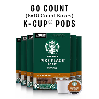 K - Cup Coffee Pods, Medium Roast Coffee, Pike Place Roast for Keurig Brewers, 100% Arabica, 6 Boxes (60 Pods Total) - WORLD TIME VISITS