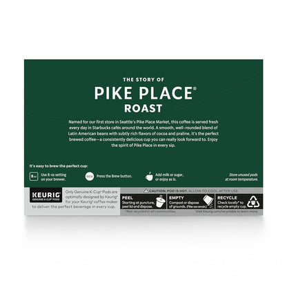 K-Cup Coffee Pods, Medium Roast Coffee, Pike Place Roast for Keurig Brewers, 100% Arabica, 6 Boxes (60 Pods Total)