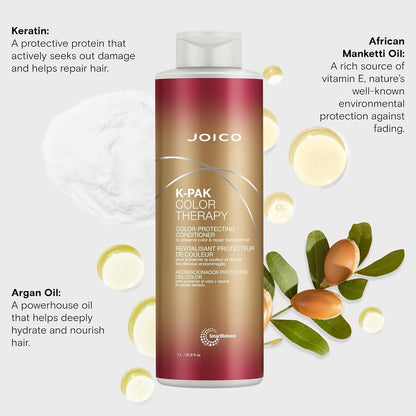 K-PAK Color Therapy Color-Protecting Conditioner | for Color-Treated Hair | Boost Shine | Improve Elasticity | Repair Breakage | Rebuild Damaged Hair | with Keratin & Argan Oil