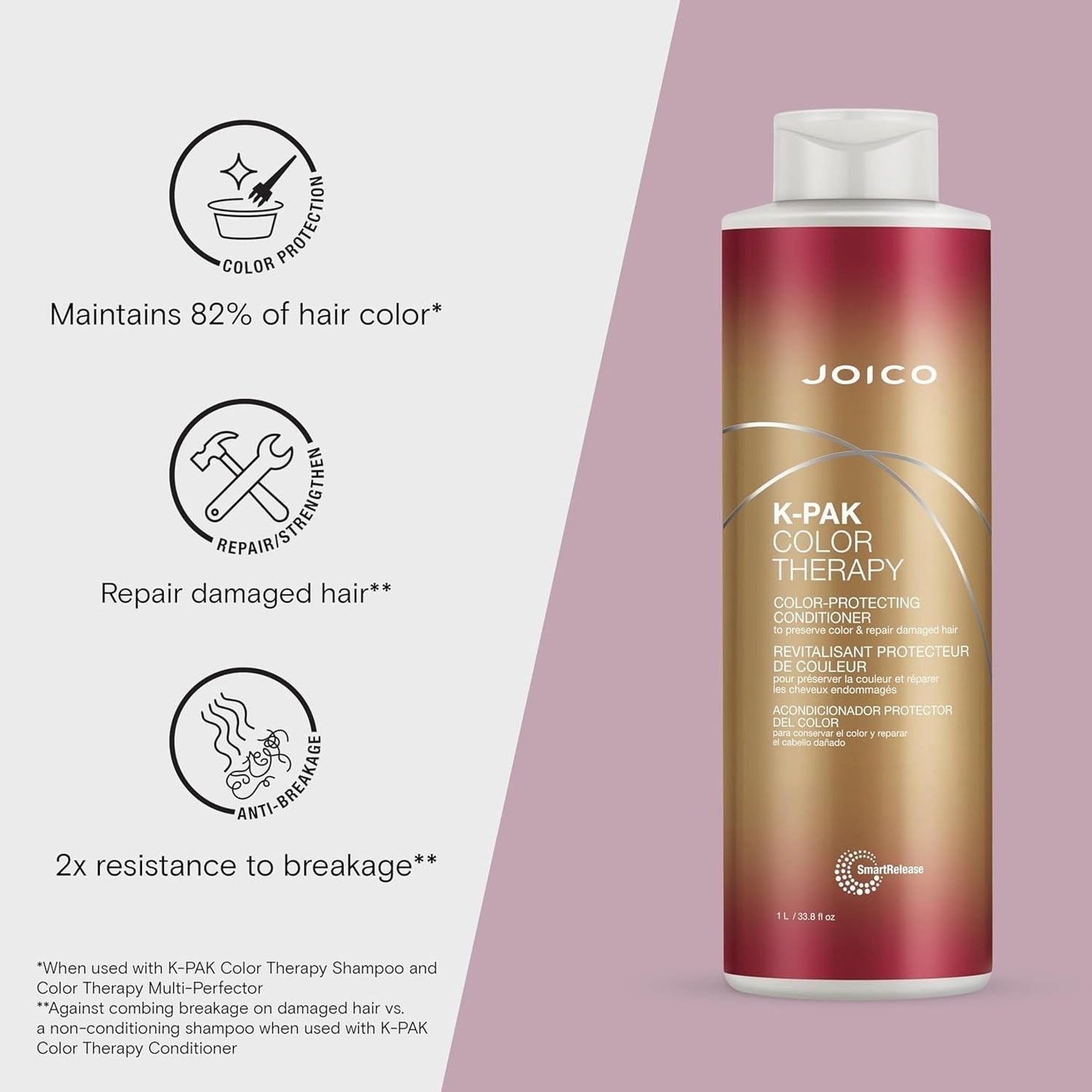 K-PAK Color Therapy Color-Protecting Conditioner | for Color-Treated Hair | Boost Shine | Improve Elasticity | Repair Breakage | Rebuild Damaged Hair | with Keratin & Argan Oil