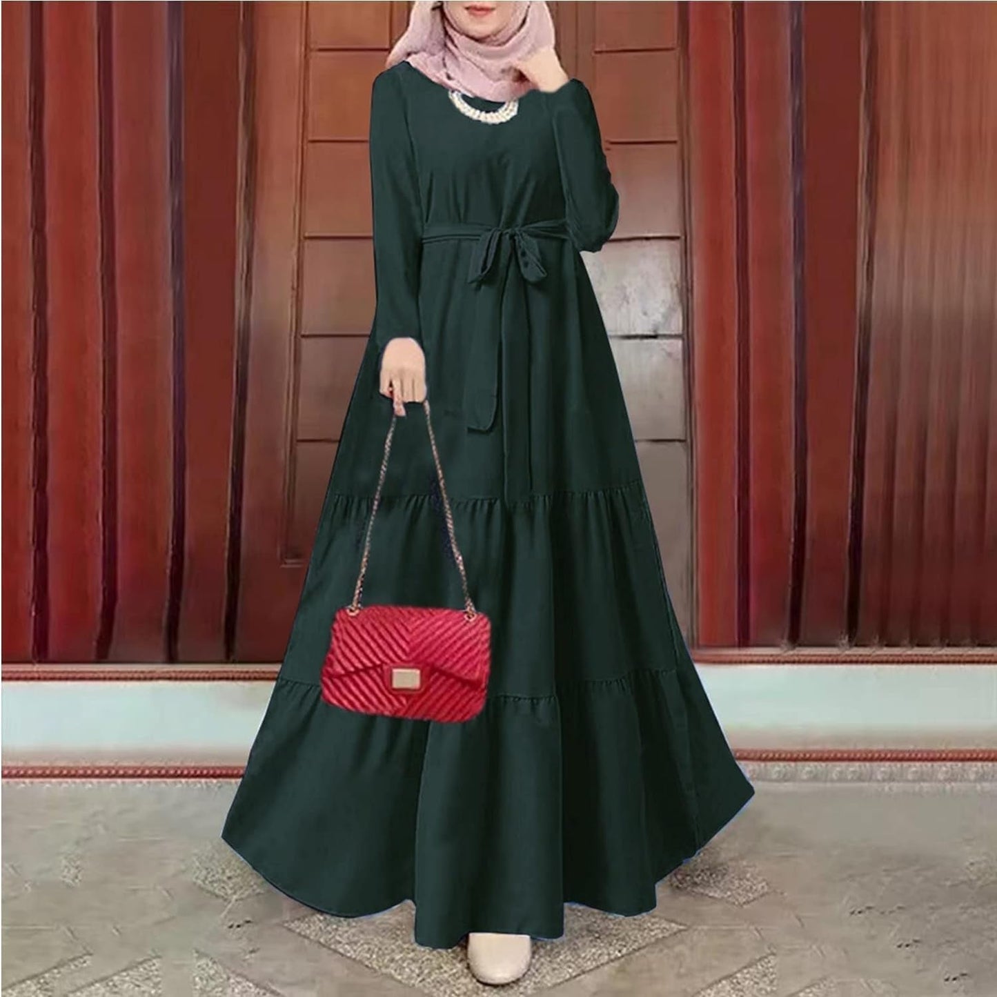 Kaftan Dresses for Women Floral Print Long Robe Ramadan Abaya Maxi Dress Long Sleeve Muslim Dubai Outfits - WORLD TIME VISITS