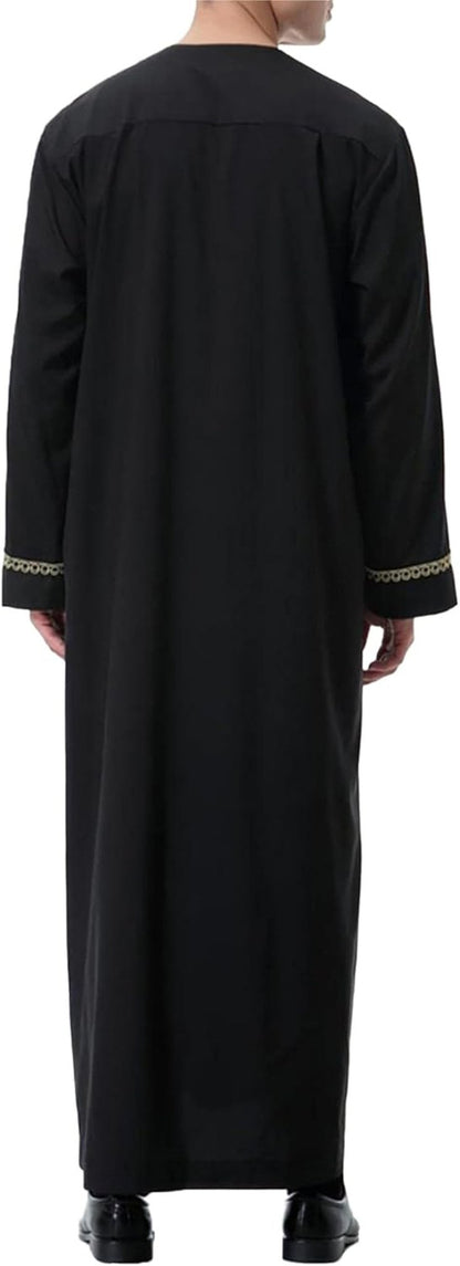 Kaftan for Men Long Sleeve Mens Thobe Big and Tall Muslim Clothes Dubai Caftan Gown - WORLD TIME VISITS