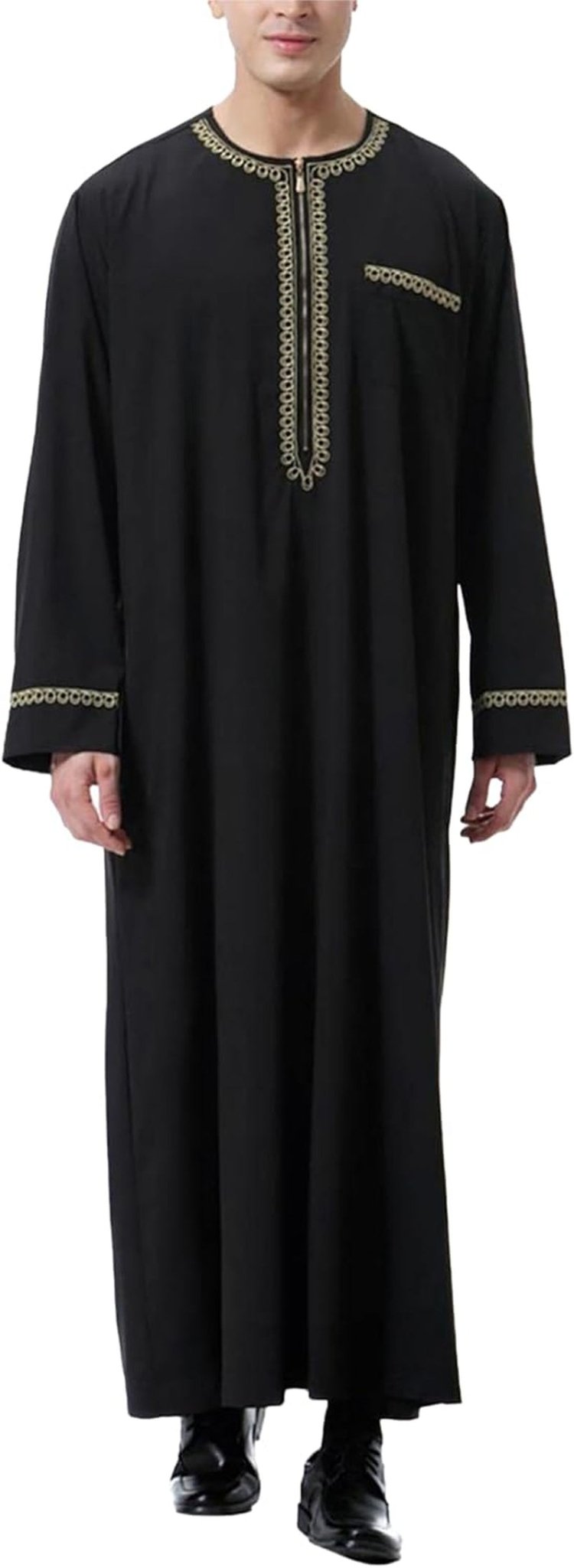 Kaftan for Men Long Sleeve Mens Thobe Big and Tall Muslim Clothes Dubai Caftan Gown - WORLD TIME VISITS