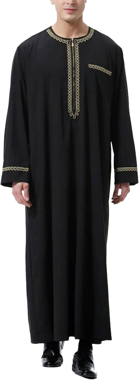 Kaftan for Men Long Sleeve Mens Thobe Big and Tall Muslim Clothes Dubai Caftan Gown - WORLD TIME VISITS