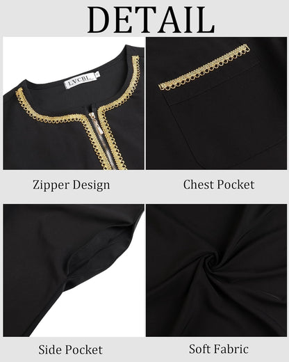 Kaftan for Men Long Sleeve Mens Thobe Big and Tall Muslim Clothes Dubai Caftan Gown