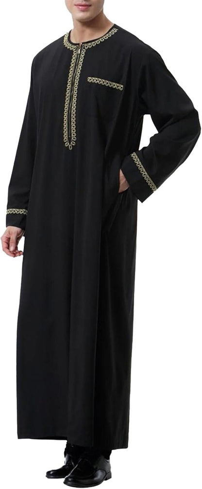 Kaftan for Men Long Sleeve Mens Thobe Big and Tall Muslim Clothes Dubai Caftan Gown