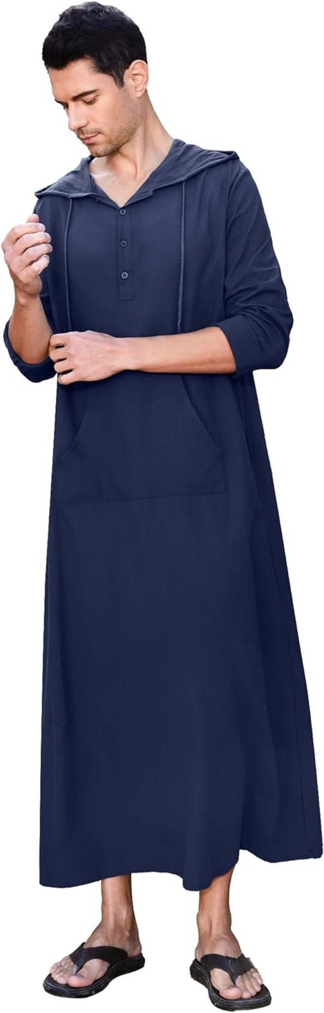 Kaftan for Men Long Sleeve Muslim Thobe for Men Big and Tall Kaftan with Hoodie - WORLD TIME VISITS
