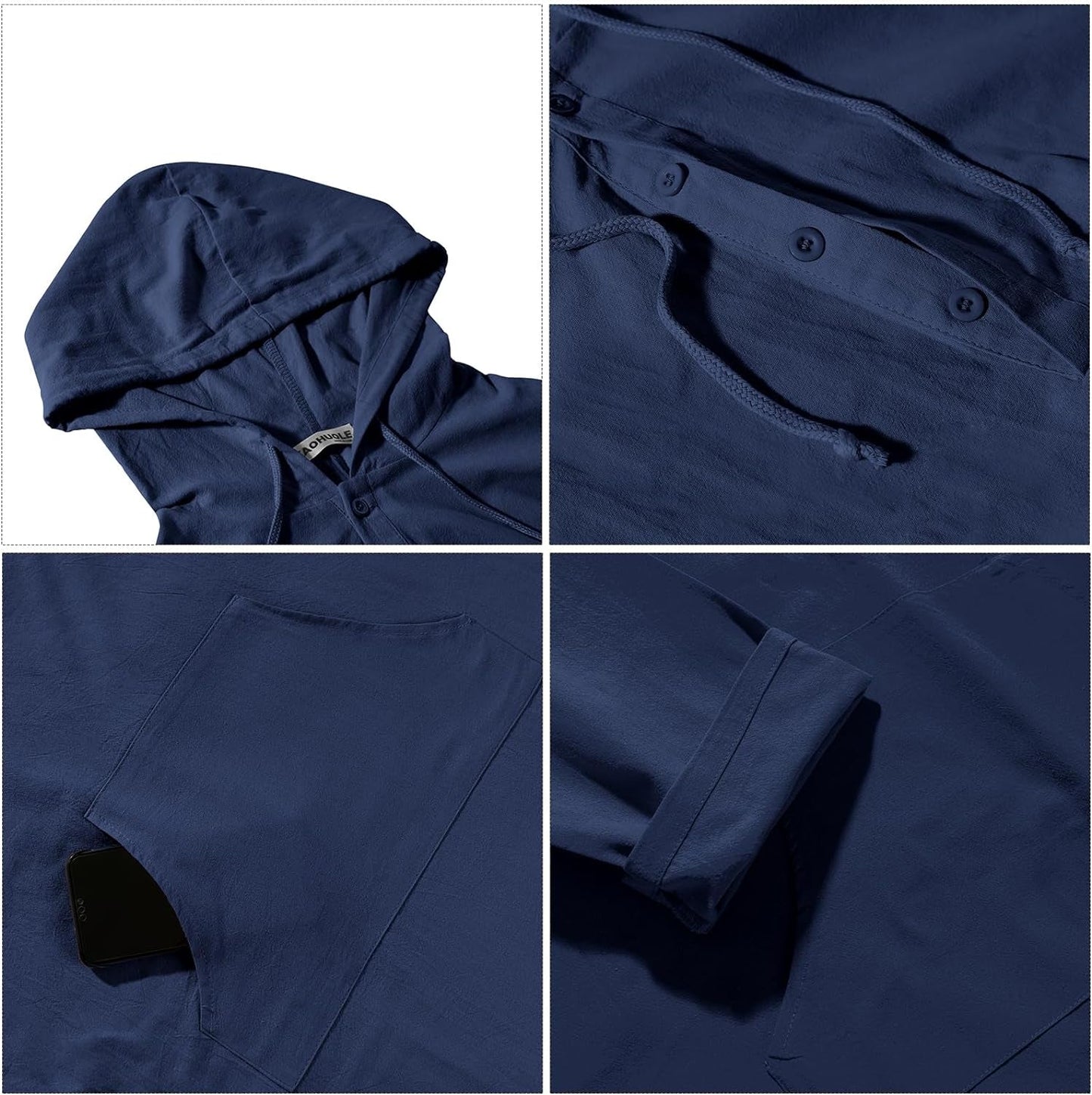 Kaftan for Men Long Sleeve Muslim Thobe for Men Big and Tall Kaftan with Hoodie