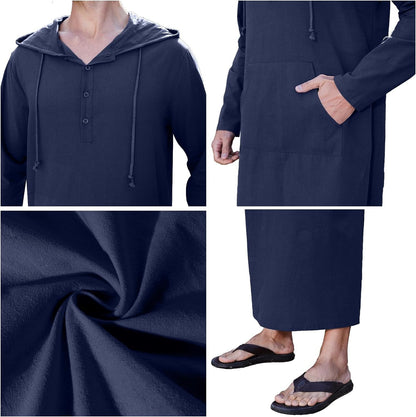 Kaftan for Men Long Sleeve Muslim Thobe for Men Big and Tall Kaftan with Hoodie
