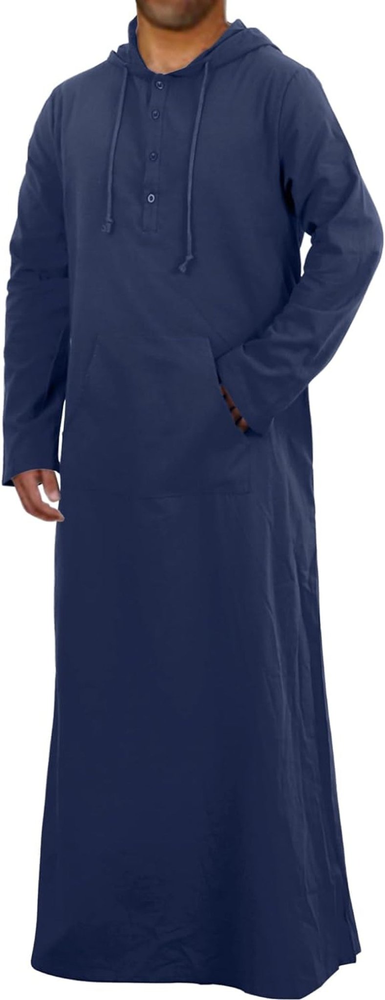 Kaftan for Men Long Sleeve Muslim Thobe for Men Big and Tall Kaftan with Hoodie - WORLD TIME VISITS