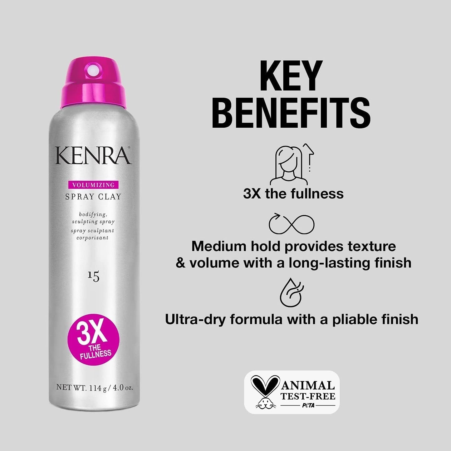 Kenra Volumizing Spray Clay 15 | Bodifying, Fullness Spray | 3X the Fullness | Medium Hold | Provides Texture & Volume with a Long-Lasting Finish | All Hair Types