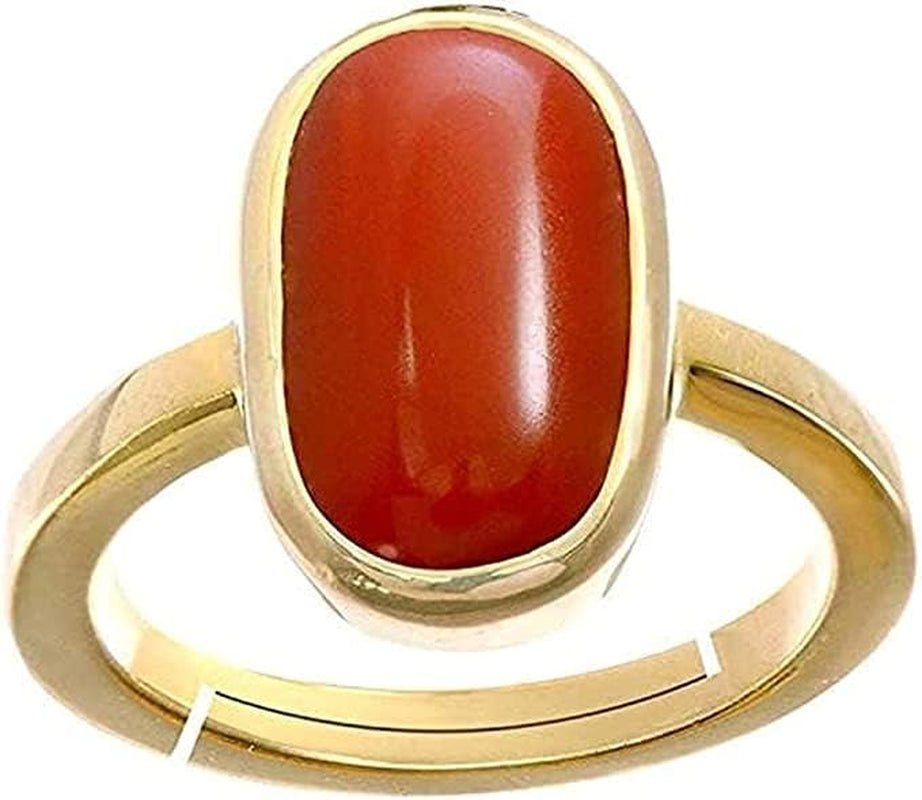 KEVAT GEMS Red Coral Panchdhatu Adjustable Rashi Ratan Astrological Purpose Ring, Modern Style, Unisex, Christmas, Birthday - WORLD TIME VISITS