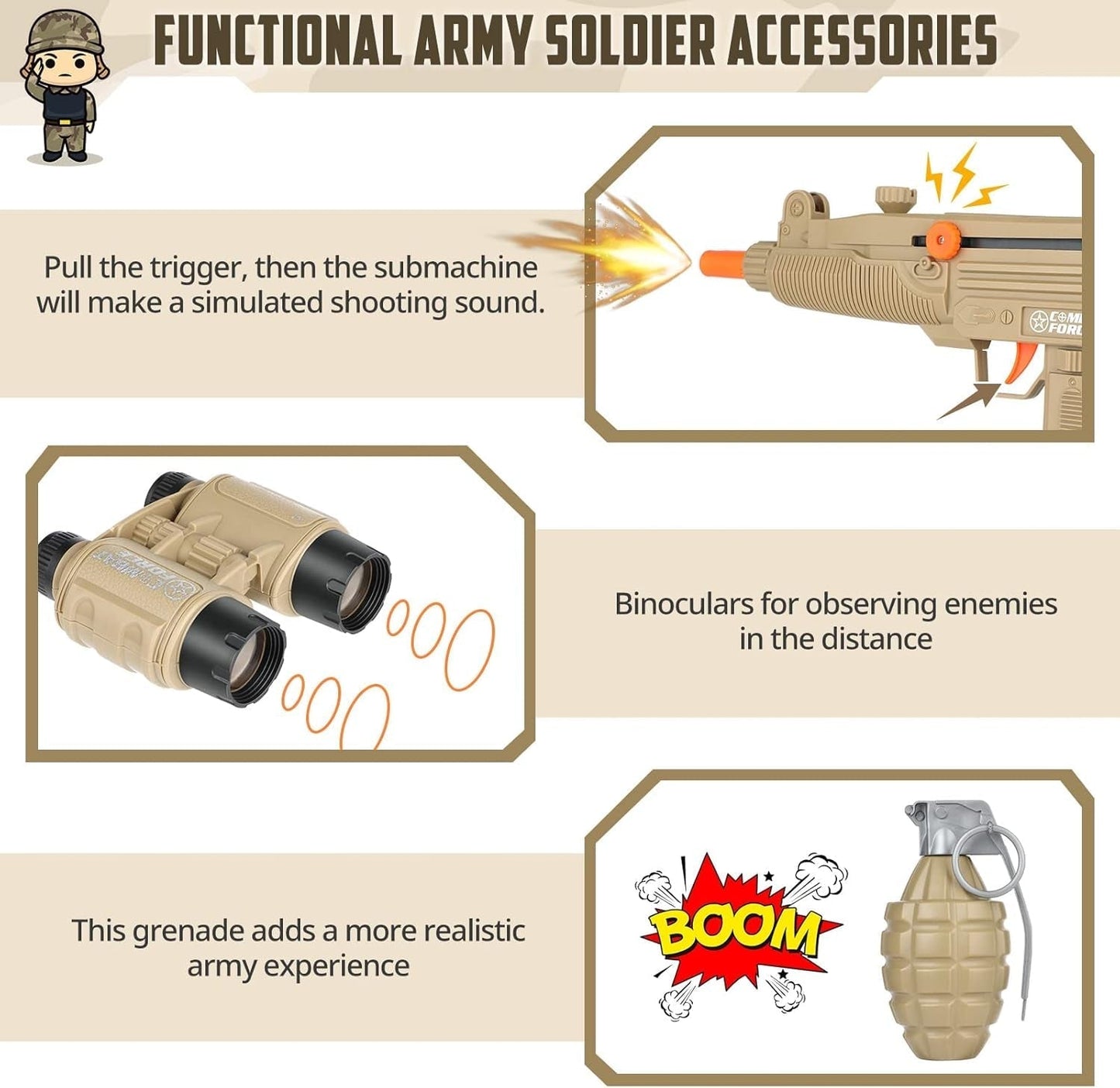 Kids Army Soldier Dress up Costume Role Play Set, Deluxe Christmas Gift for Kids Boys Aged 3-12