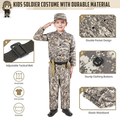 Kids Army Soldier Dress up Costume Role Play Set, Deluxe Christmas Gift for Kids Boys Aged 3-12