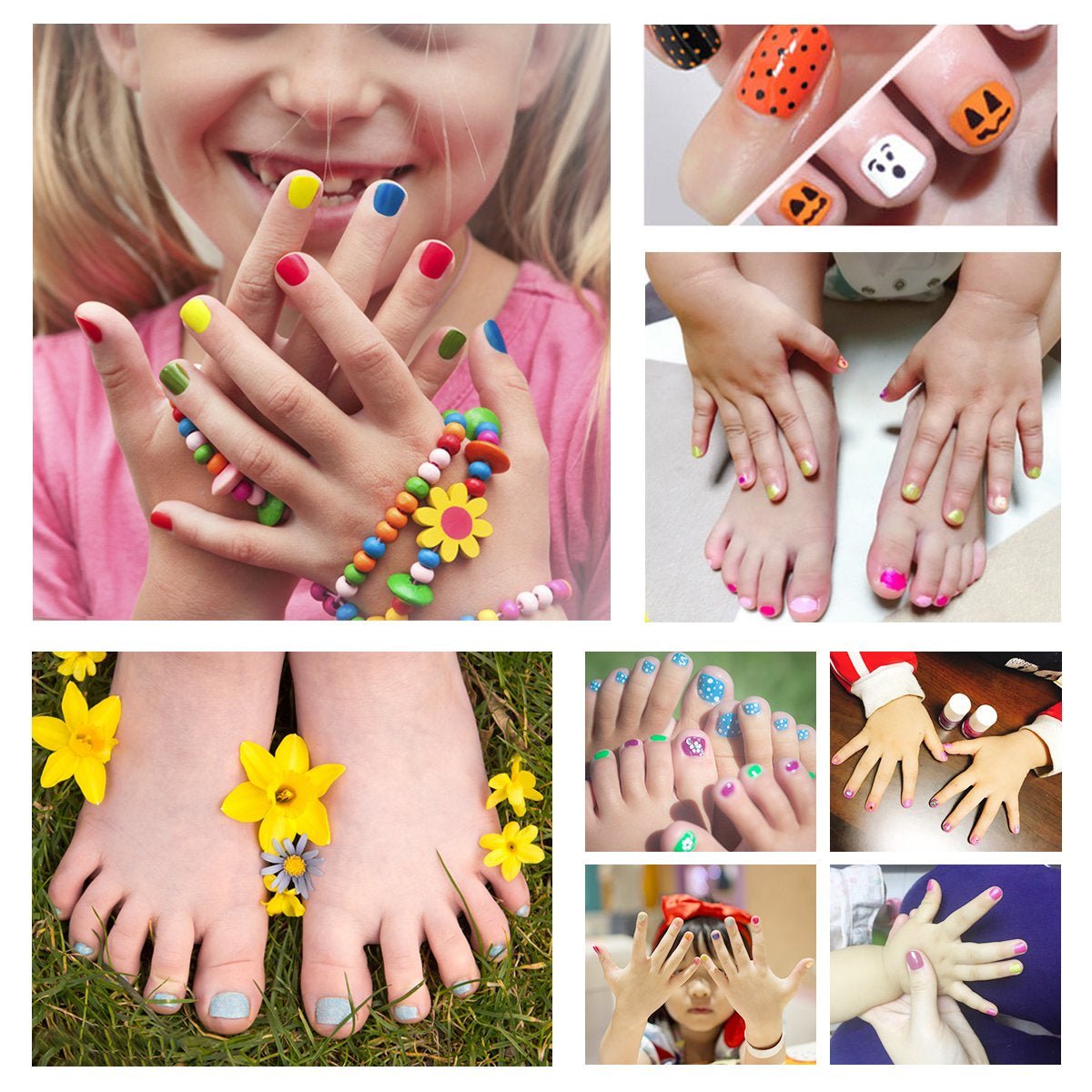 Kids Nail Polish Set- Non-Toxic Water-Based Odorless Peel off Natural Safe Nail Polish Set Quick Dry Nail Polish Gifts Toys Kit for Girls Kids Toddlers (7 Color + 1 Top&Base Coat)