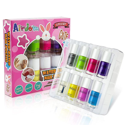 Kids Nail Polish Set - Non - Toxic Water - Based Odorless Peel off Natural Safe Nail Polish Set Quick Dry Nail Polish Gifts Toys Kit for Girls Kids Toddlers (7 Color + 1 Top&Base Coat) - WORLD TIME VISITS