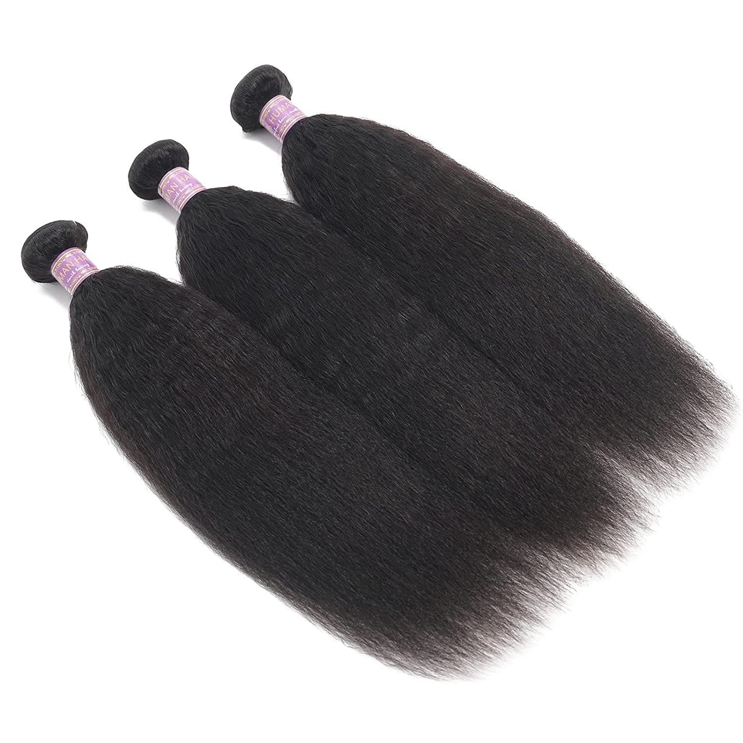 Kinky Straight Human Hair 1Bundles 12Inch Yaki Straight Human Hair Extensions 100% Unprocessed Brazilian Virgin Kinky Straight Human Hair for Black Women Natural Black (12Inch, 1 Bundles)