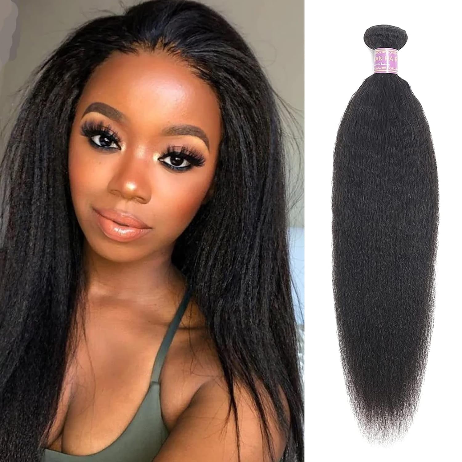 Kinky Straight Human Hair 1Bundles 12Inch Yaki Straight Human Hair Extensions 100% Unprocessed Brazilian Virgin Kinky Straight Human Hair for Black Women Natural Black (12Inch, 1 Bundles) - WORLD TIME VISITS