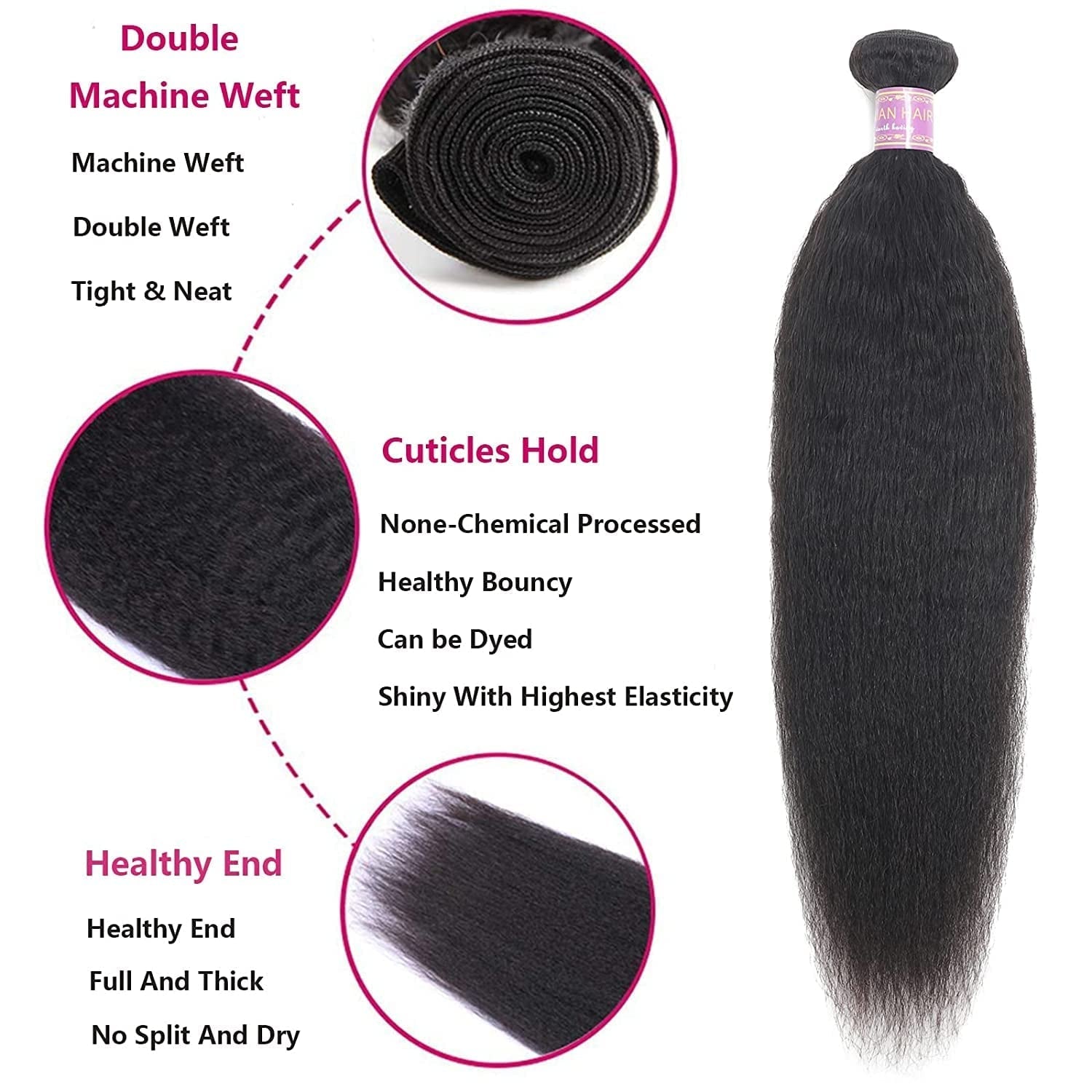 Kinky Straight Human Hair 1Bundles 12Inch Yaki Straight Human Hair Extensions 100% Unprocessed Brazilian Virgin Kinky Straight Human Hair for Black Women Natural Black (12Inch, 1 Bundles) - WORLD TIME VISITS