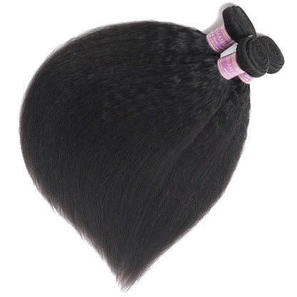 Kinky Straight Human Hair 3Bundles Natural Black Yaki Straigh Brazilian Virgin Remy Hair Grade 10A 100% Unprocessed Kinky Straight Human Hair Extensions (8 10 12 Inch, 3 Bundles)